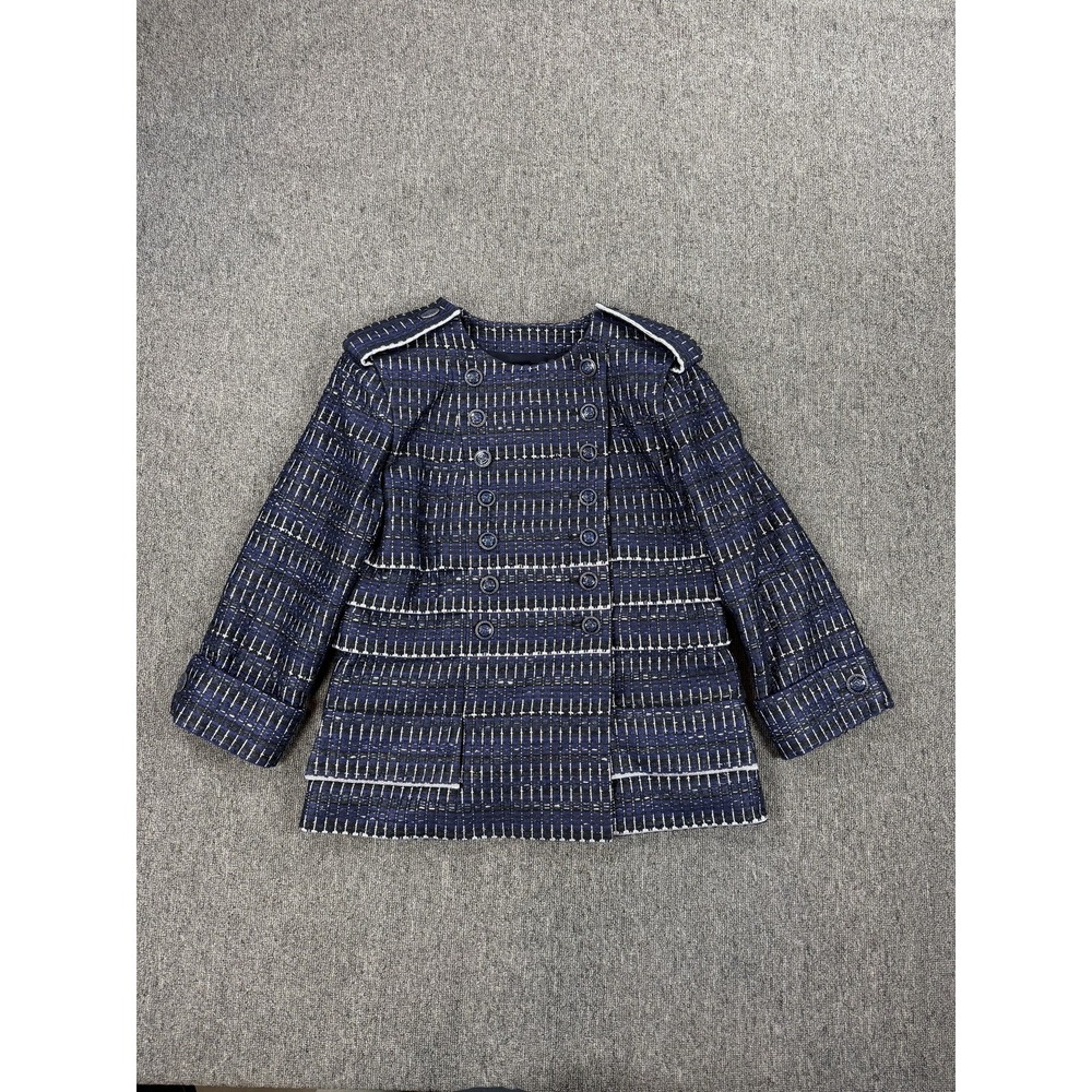 Chanel Karl Lagerfeld Jacket Womens 42 Blue Tweed Military Double Breasted 2016
